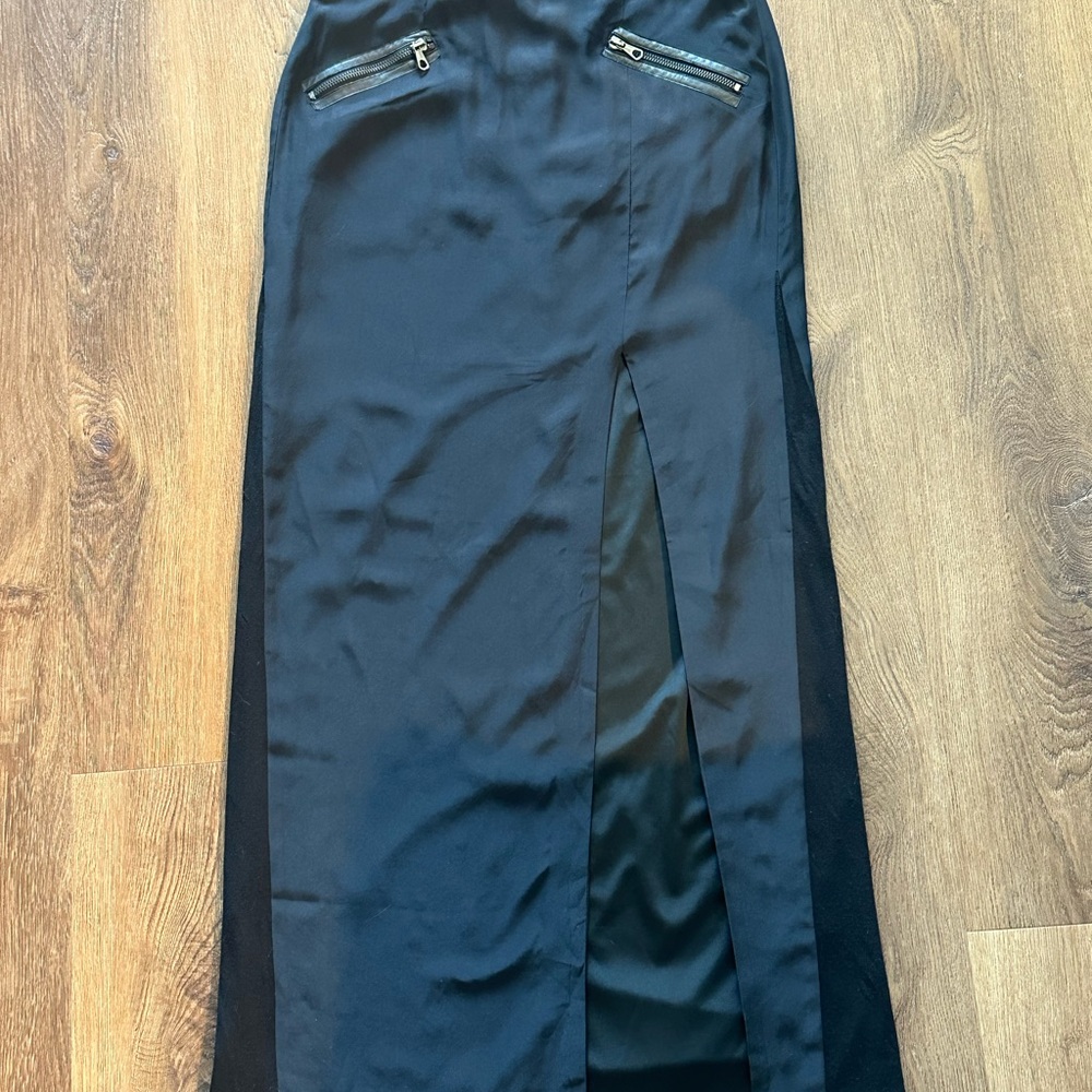 rag & bone Black Maxi Skirt with Front Slit and Zipper Pockets